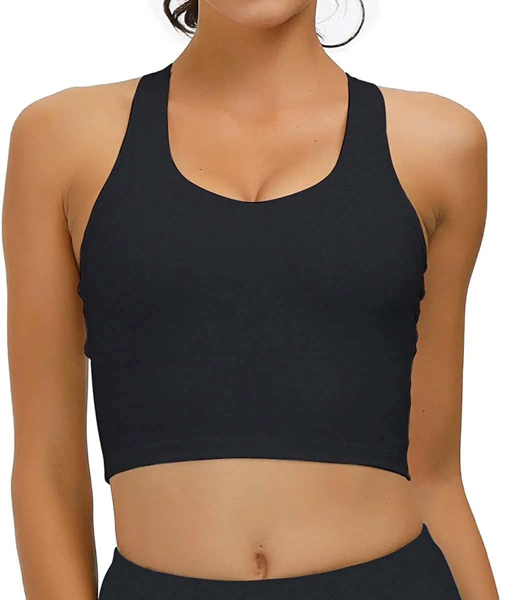 RAISEVERN Women's Sport Bras Padded Workout Longline Running Yoga Crop Tank Tops