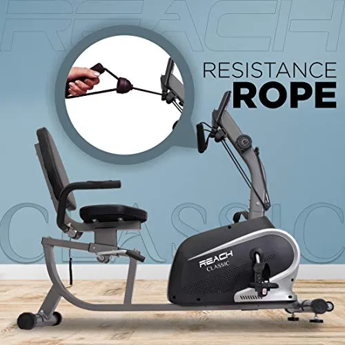 Reach Classic Recumbent Bike Exercise Cycle | Exercise Bike with Back Support Seat and Resistance Rope for Home Gym (Classic)