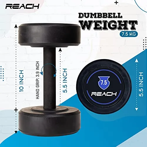 Reach round dumbbell weights for strength training at home and gym ( 7.5 kg pair )