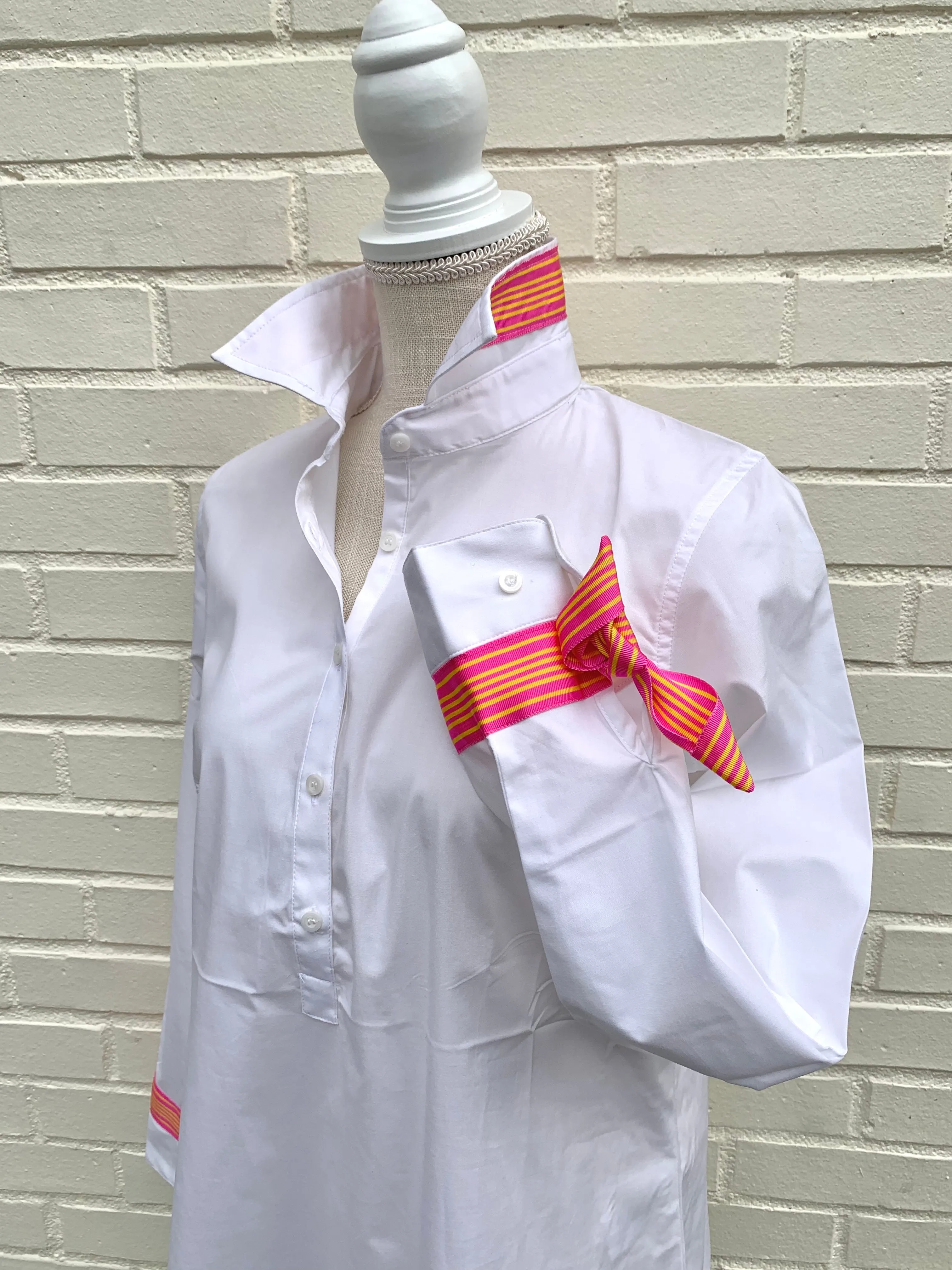 SALE - XL & 2XL ONLY - Sandy Popover Stripe Ribbon Tie Tunic (TP17) *FINAL SALE*