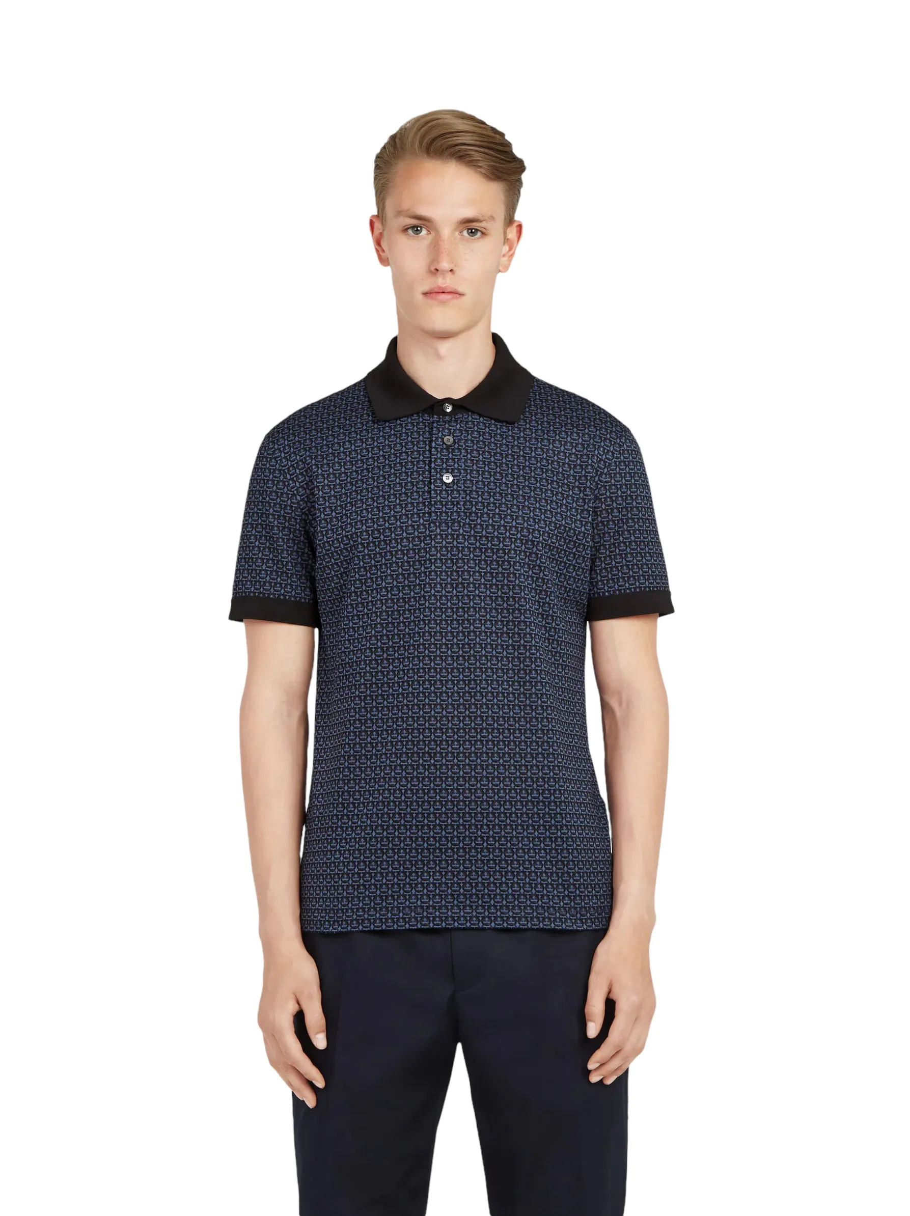SALVATORE FERRGAMO SHORT SLEEVED GANCINI POLO DENIM-BLACK