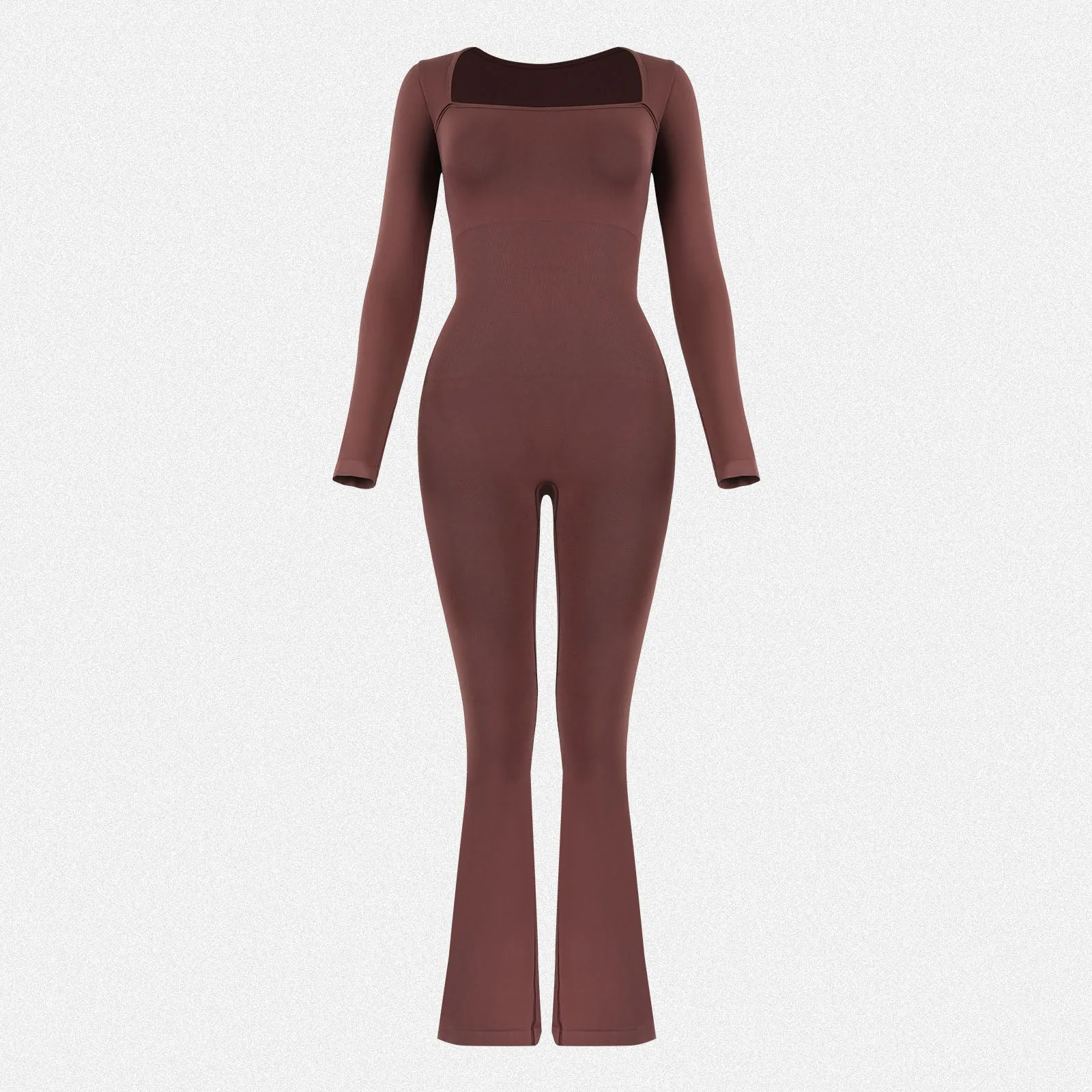 Shaperin Long Sleeve Suqare Neck Flared Leggings Workout Unitard Jumpsuit