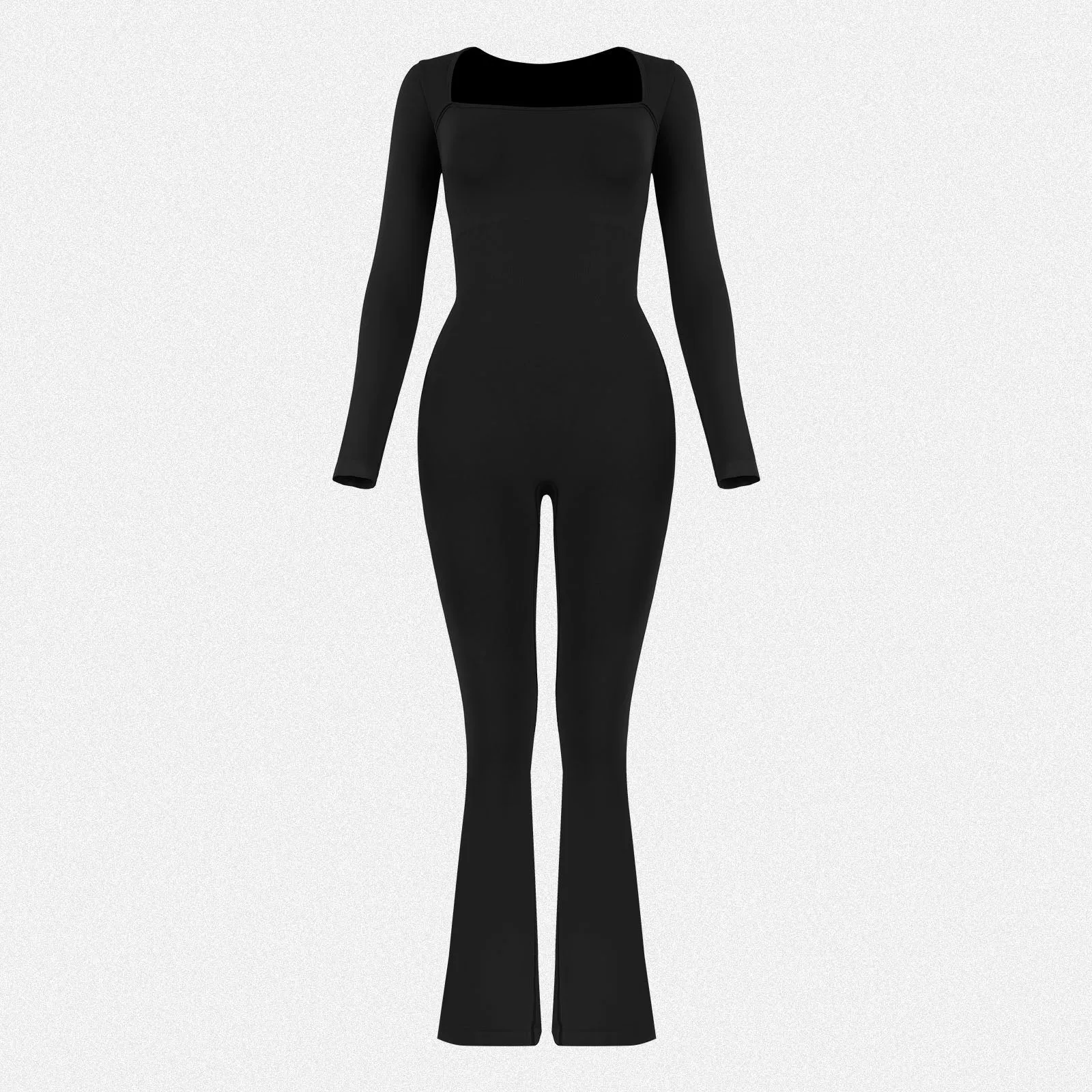 Shaperin Long Sleeve Suqare Neck Flared Leggings Workout Unitard Jumpsuit