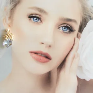 Shield Cut Sky Blue Topaz Seed Pearl Cluster Earrings - Diana V Earrings
