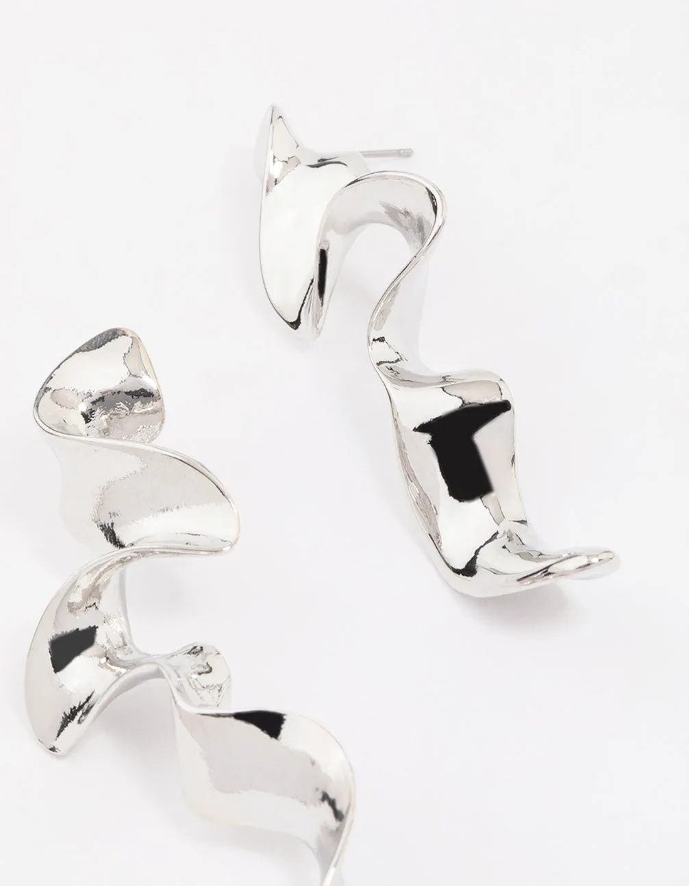 Silver Long Wavy Drop Earrings
