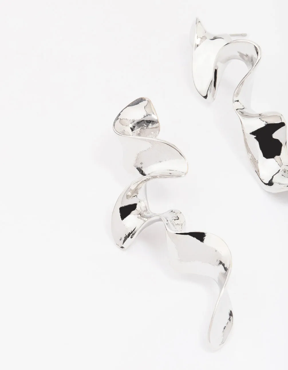 Silver Long Wavy Drop Earrings
