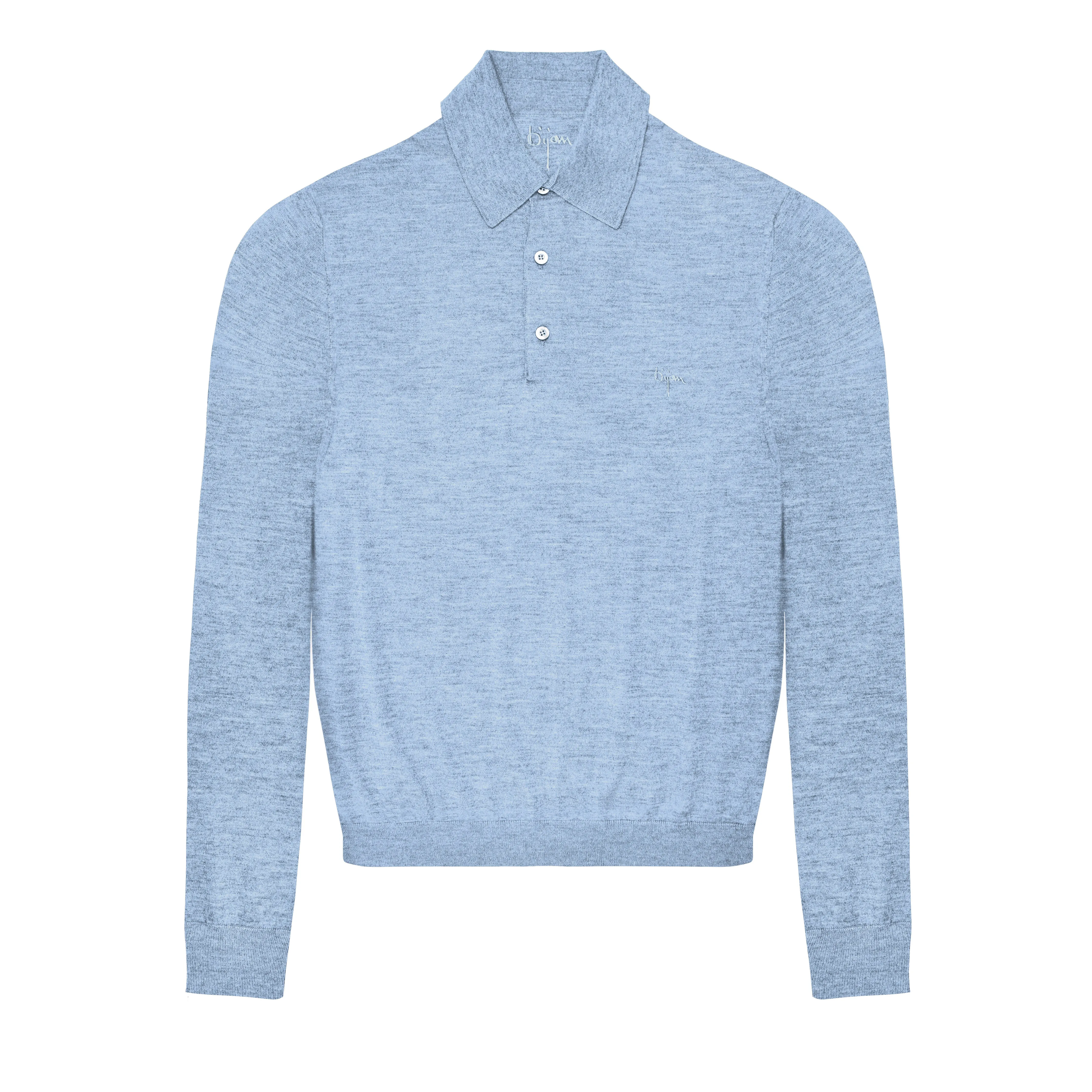 Sky Blue Long Sleeve Cashmere and Silk Polo Shirt
