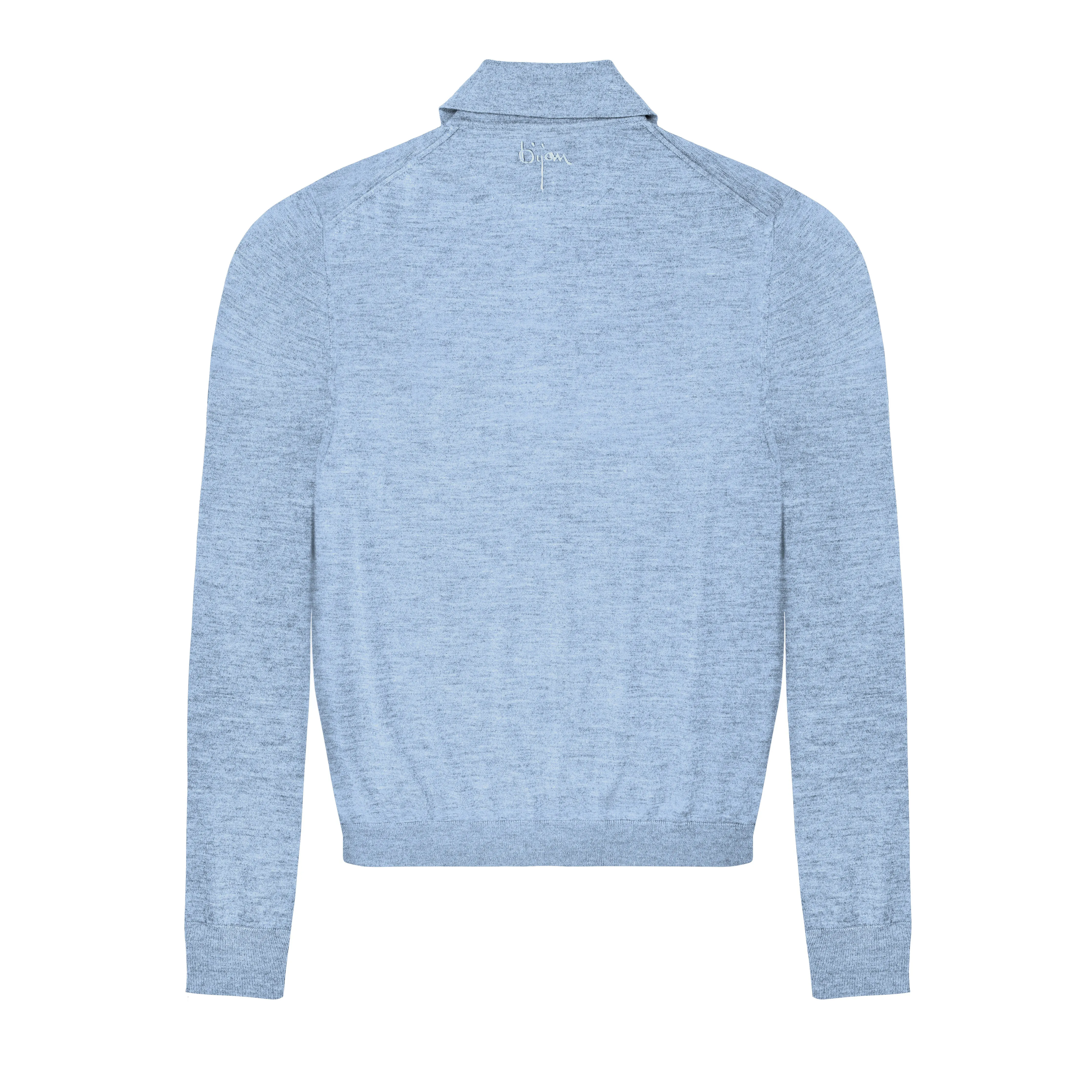 Sky Blue Long Sleeve Cashmere and Silk Polo Shirt