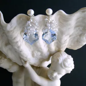 Sky Blue Topaz Pearls Moonstone Earrings - Diana Cluster Earrings