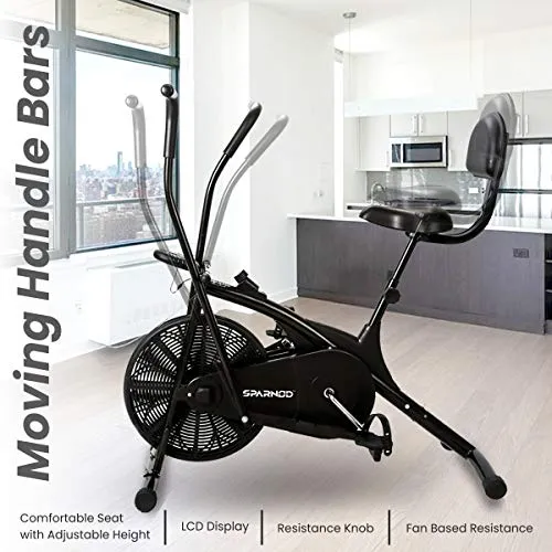 Sparnod Fitness SAB-05 Air Bike Exercise Cycle for Home Gym - Dual Action for Full Body Workout (Setting for Moving/Stationary Handles) - Adjustable Resistance, Height Adjustable seat with Back Rest (Do It Yourself Installation)