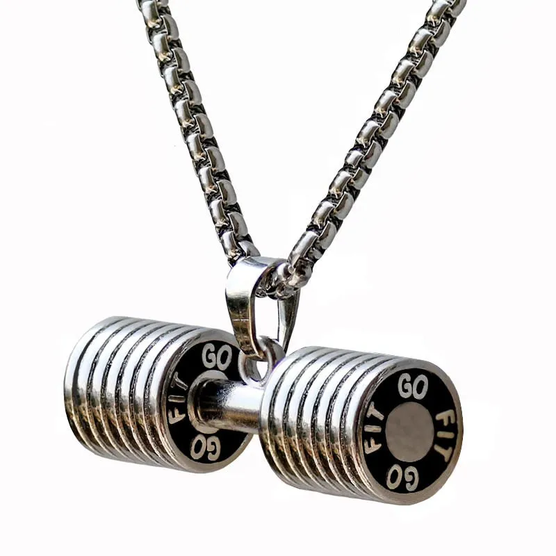 Stainless Steel Dumbbell Pendant Necklace