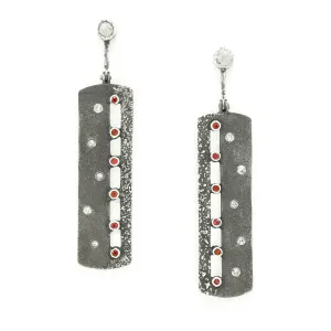 Sterling Silver Earrings with Orange-Red Sapphires and White Diamonds