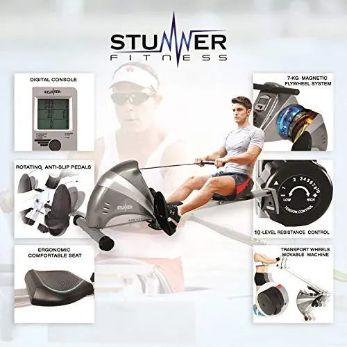 Stunner Fitness SRX-550 Magnetic Rowing Machine with 10 Resistance Levels & LCD Display for Full Body Cardio Workout at Home