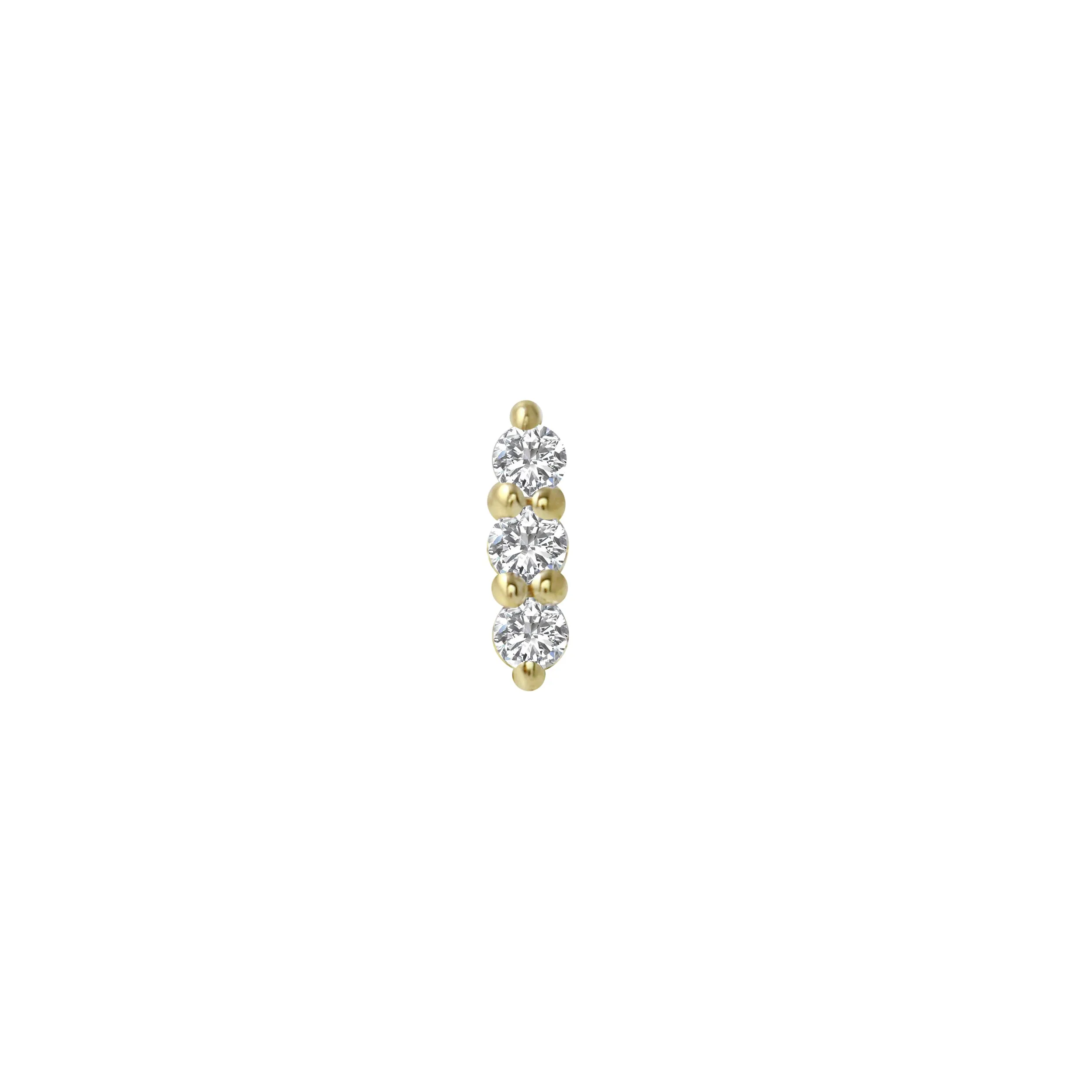 Triple Diamond Pavé Bar Single Flat Back Stud Earring, 14k