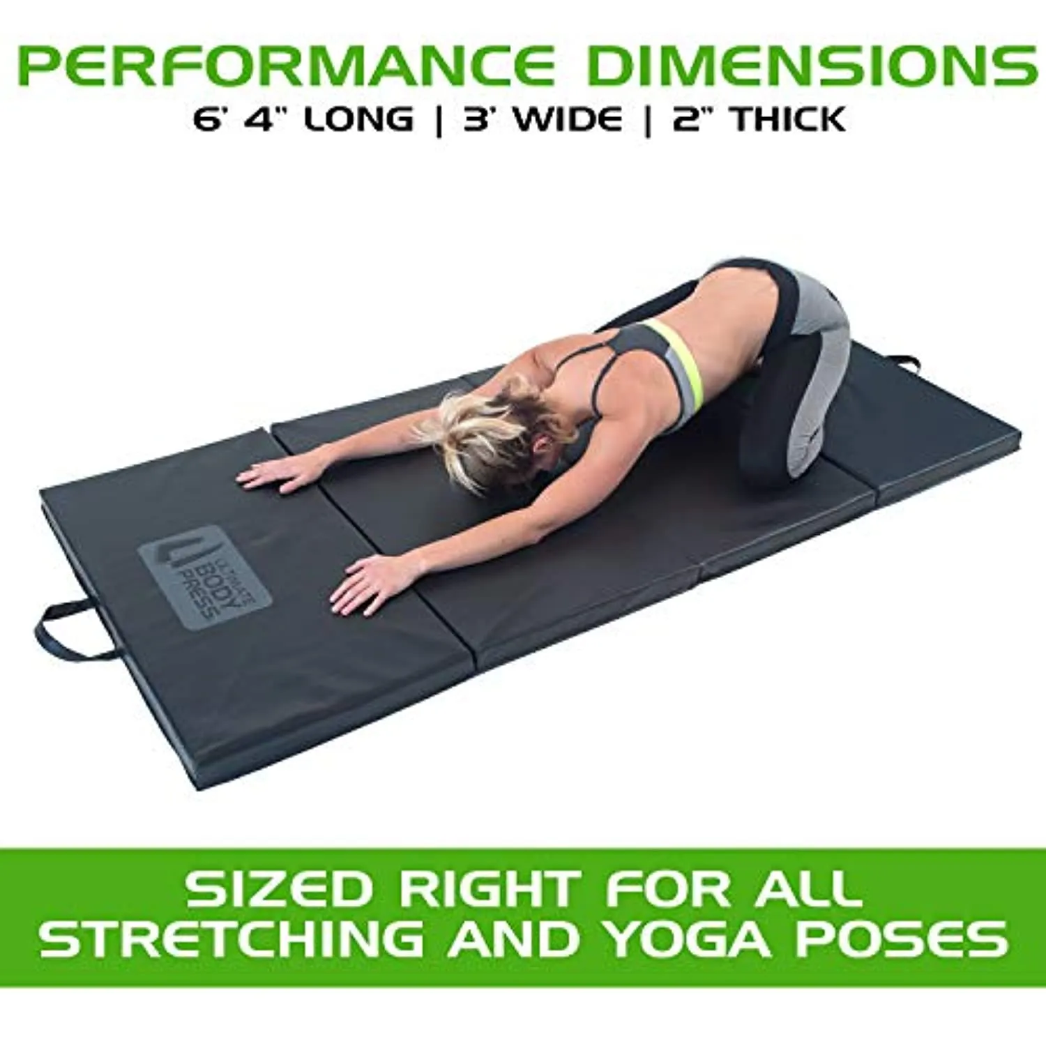 Ultimate Body Press 4350143414 Exercise and Yoga Mat - 6’4” x 3’ x 2” - Four Panel Folding Mat with Premium Materials and Foam - Sized Right for Your Fitness by , Black
