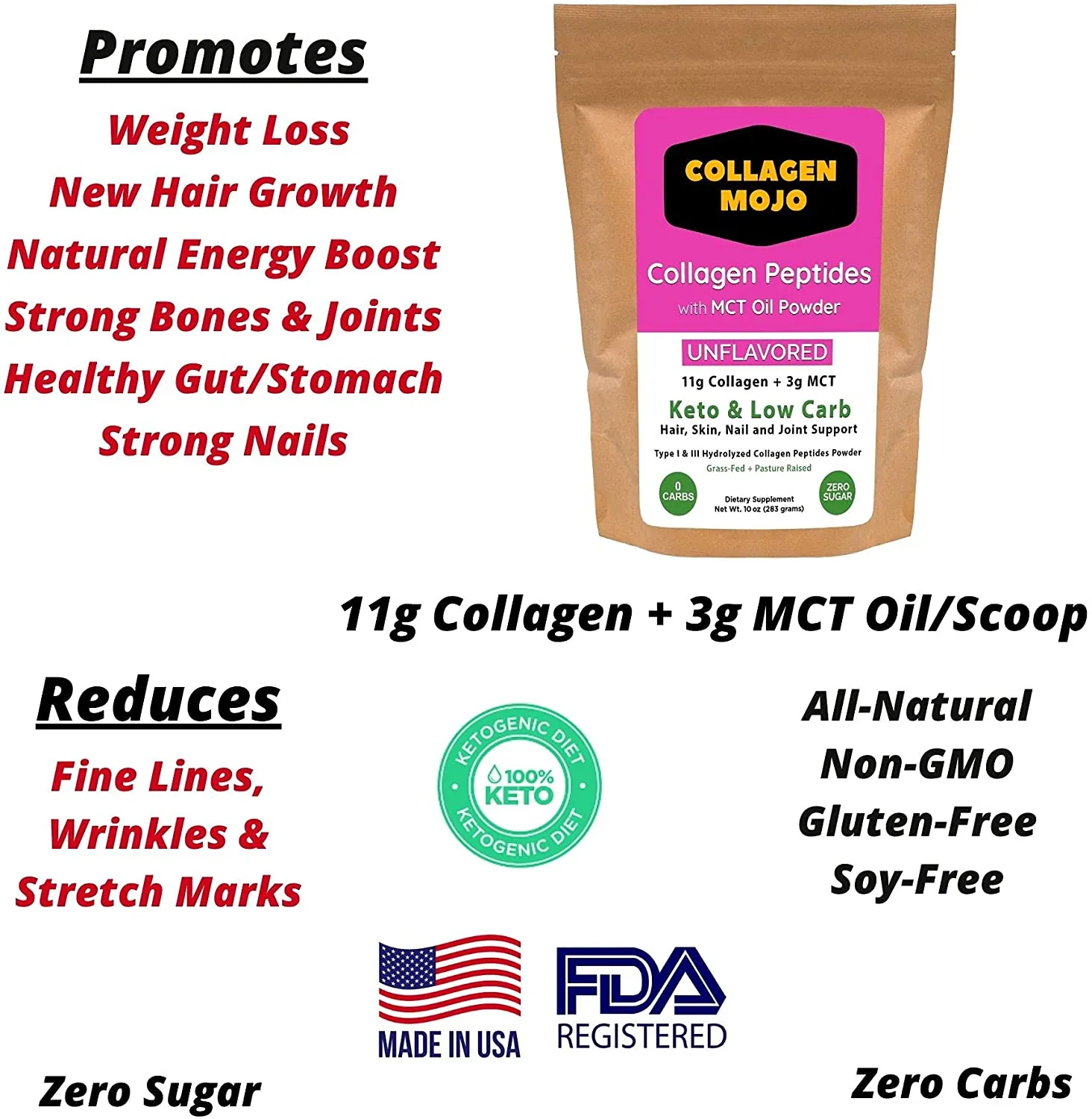 Unflavored Collagen Mojo with MCT Oil Powder - 10 oz.