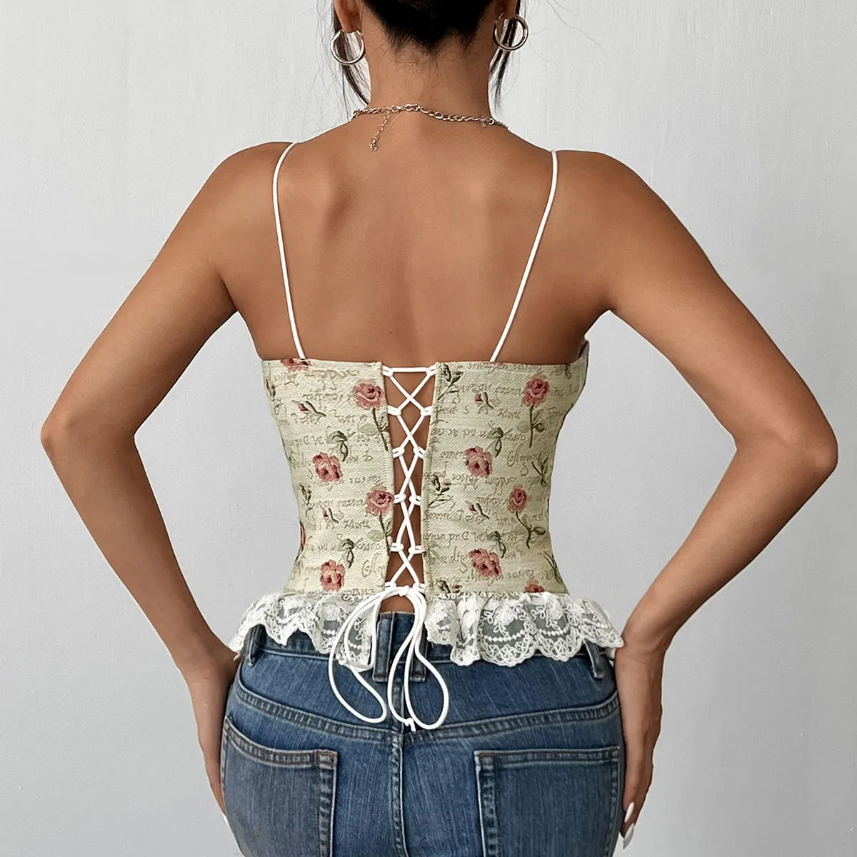 Vest Lace Spaghetti-strap Lace Sexy Members-only No customs hassle Stitching Jacquard Retro