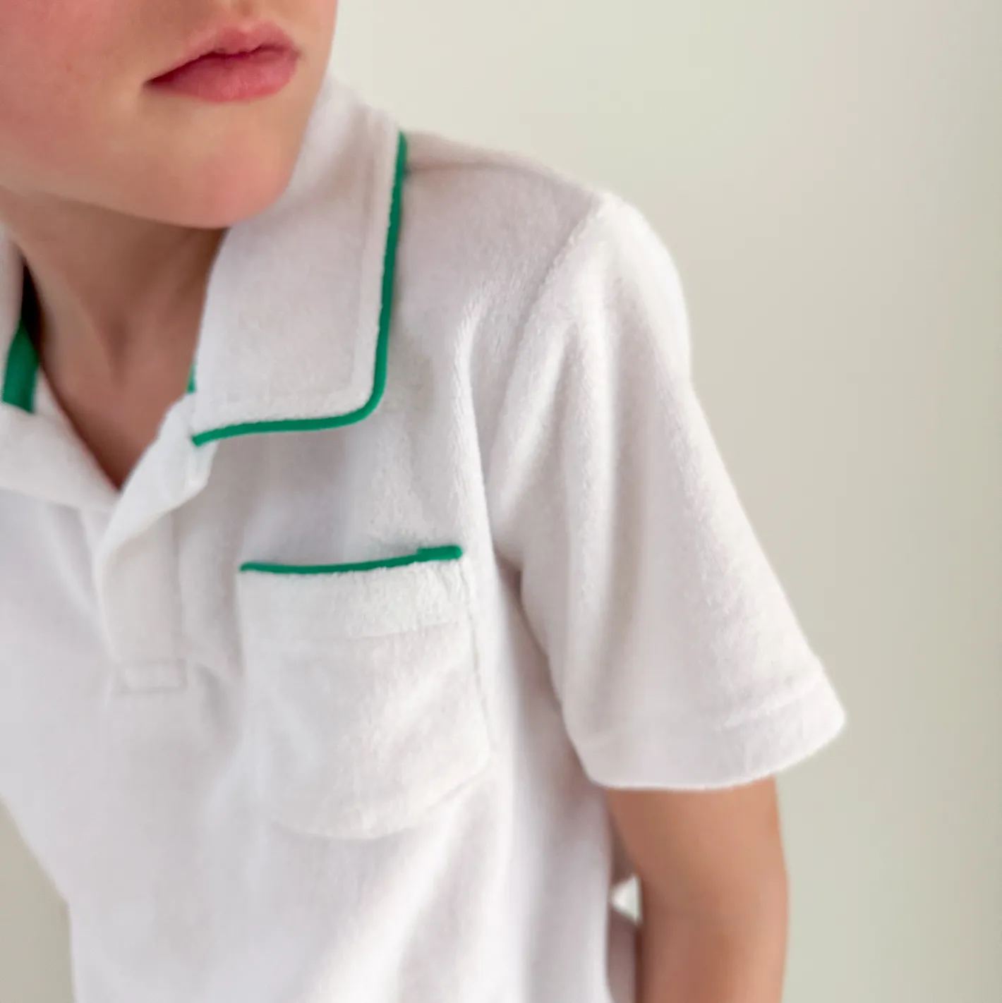White Terry Polo With Green Trim