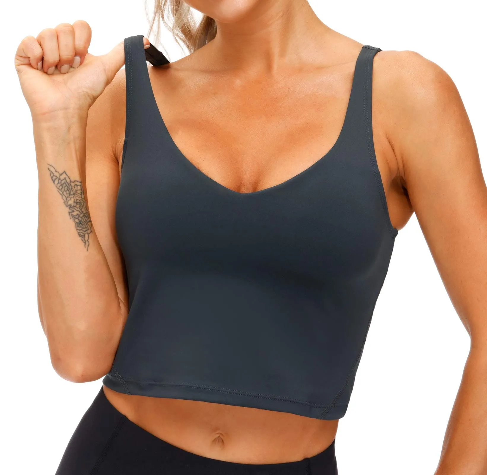 Women’s Longline Sports Bra Wirefree Padded Medium Support Yoga Bras Gym Running Workout Tank Tops (Charcoal Grey)