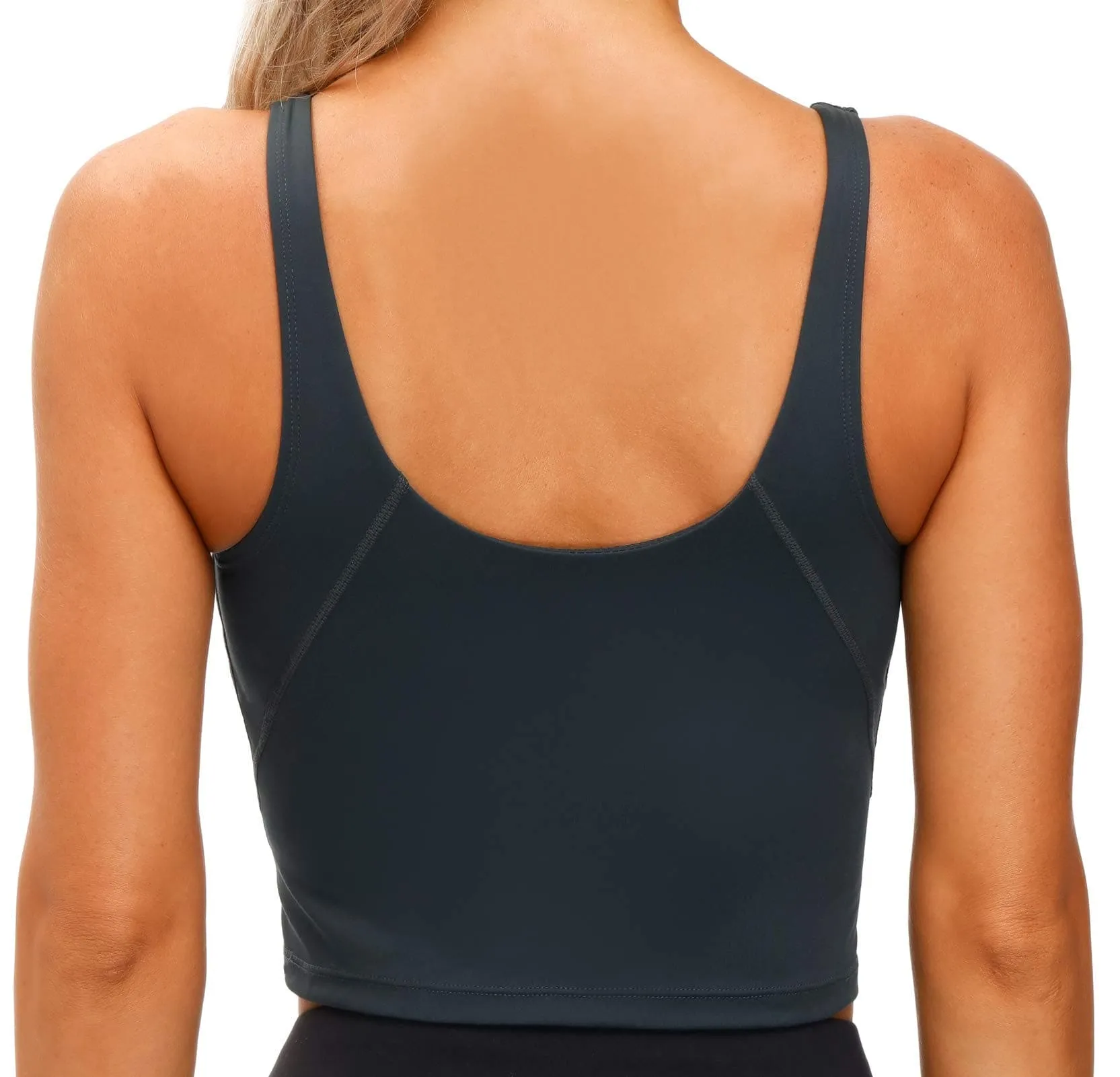 Women’s Longline Sports Bra Wirefree Padded Medium Support Yoga Bras Gym Running Workout Tank Tops (Charcoal Grey)
