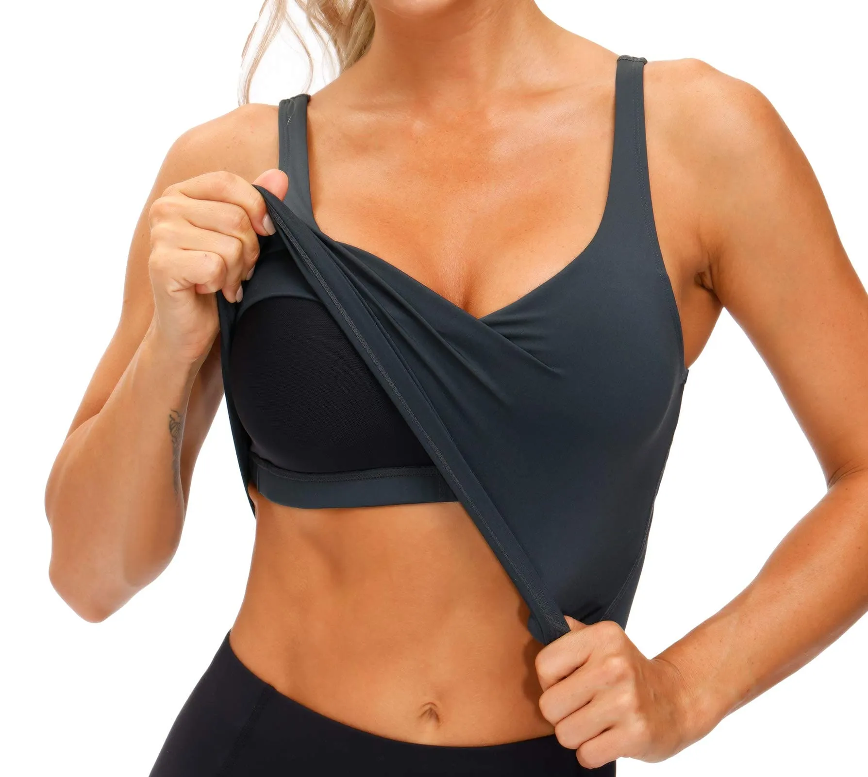 Women’s Longline Sports Bra Wirefree Padded Medium Support Yoga Bras Gym Running Workout Tank Tops (Charcoal Grey)