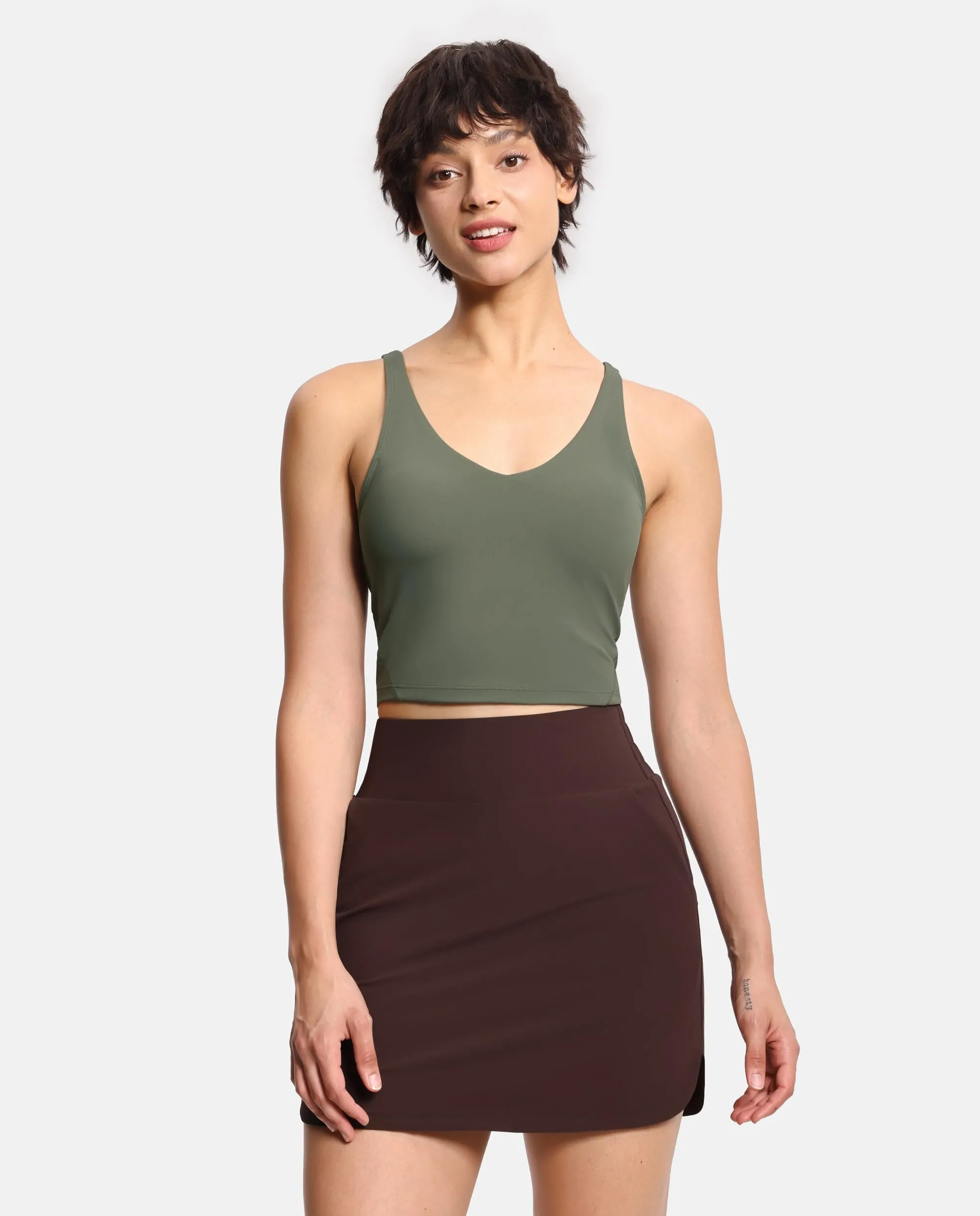 Women’s Longline Sports Bra Wirefree Padded Medium Support Yoga Bras Gym Running Workout Tank Tops Olive Green