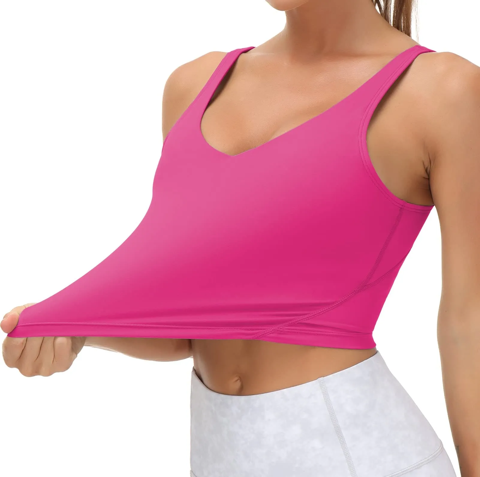 Women’s Longline Sports Bra Wirefree Padded Medium Support Yoga Bras Gym Running Workout Tank Tops(Bright Pink)