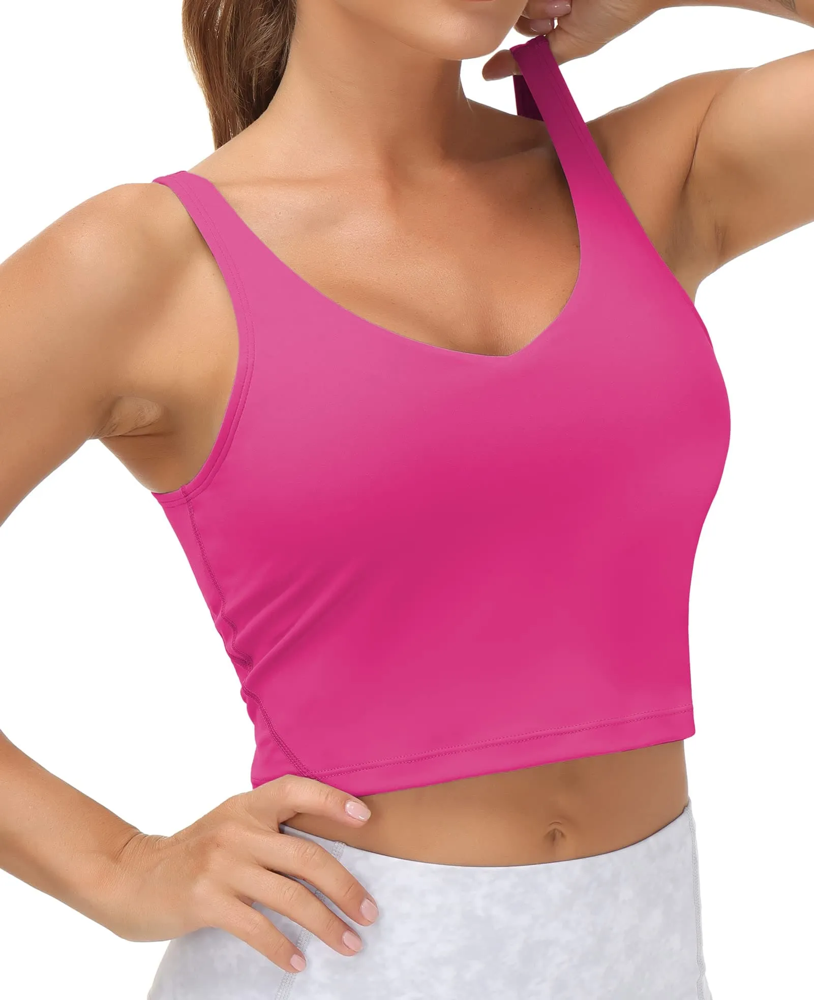 Women’s Longline Sports Bra Wirefree Padded Medium Support Yoga Bras Gym Running Workout Tank Tops(Bright Pink)