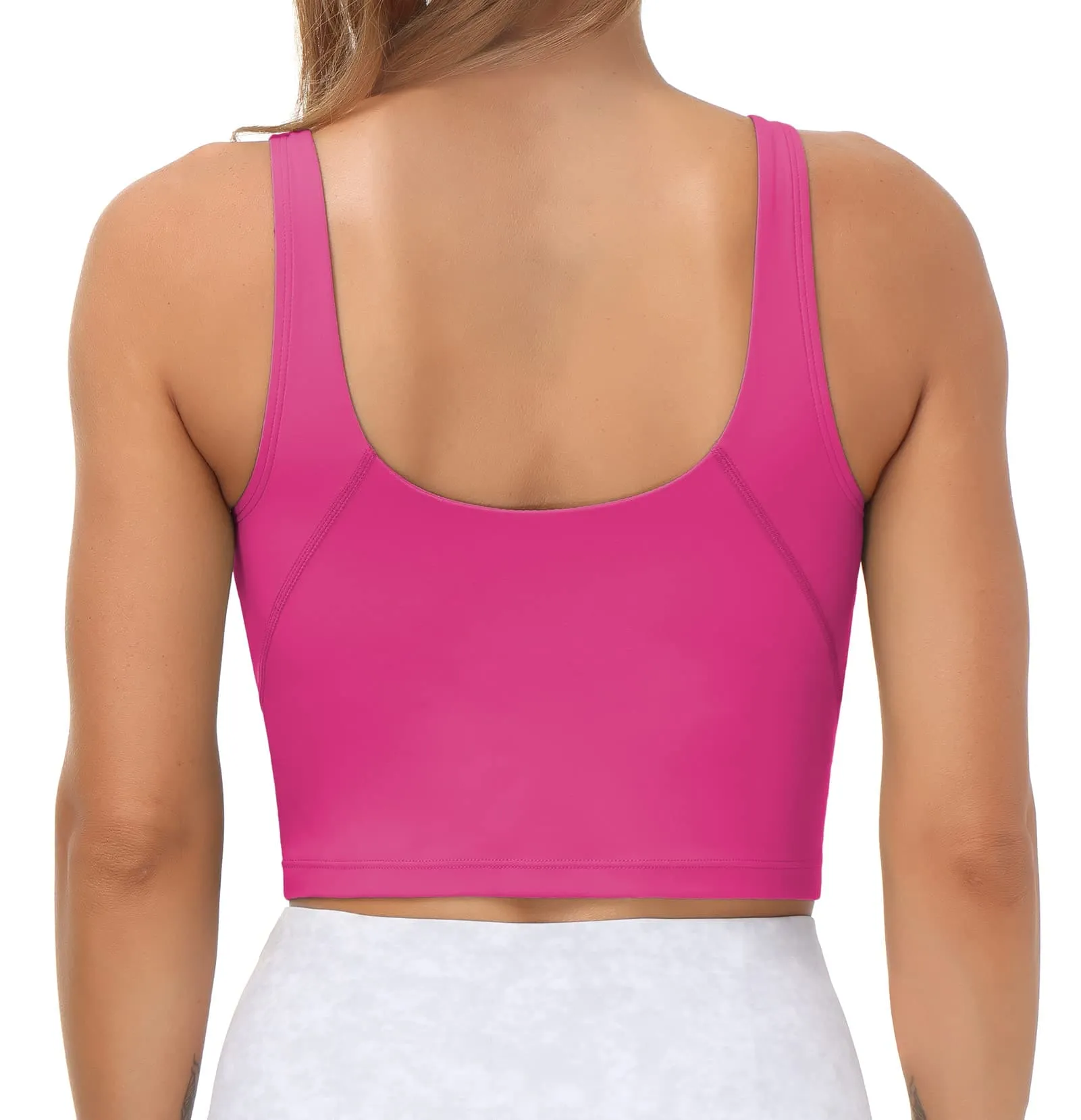 Women’s Longline Sports Bra Wirefree Padded Medium Support Yoga Bras Gym Running Workout Tank Tops(Bright Pink)