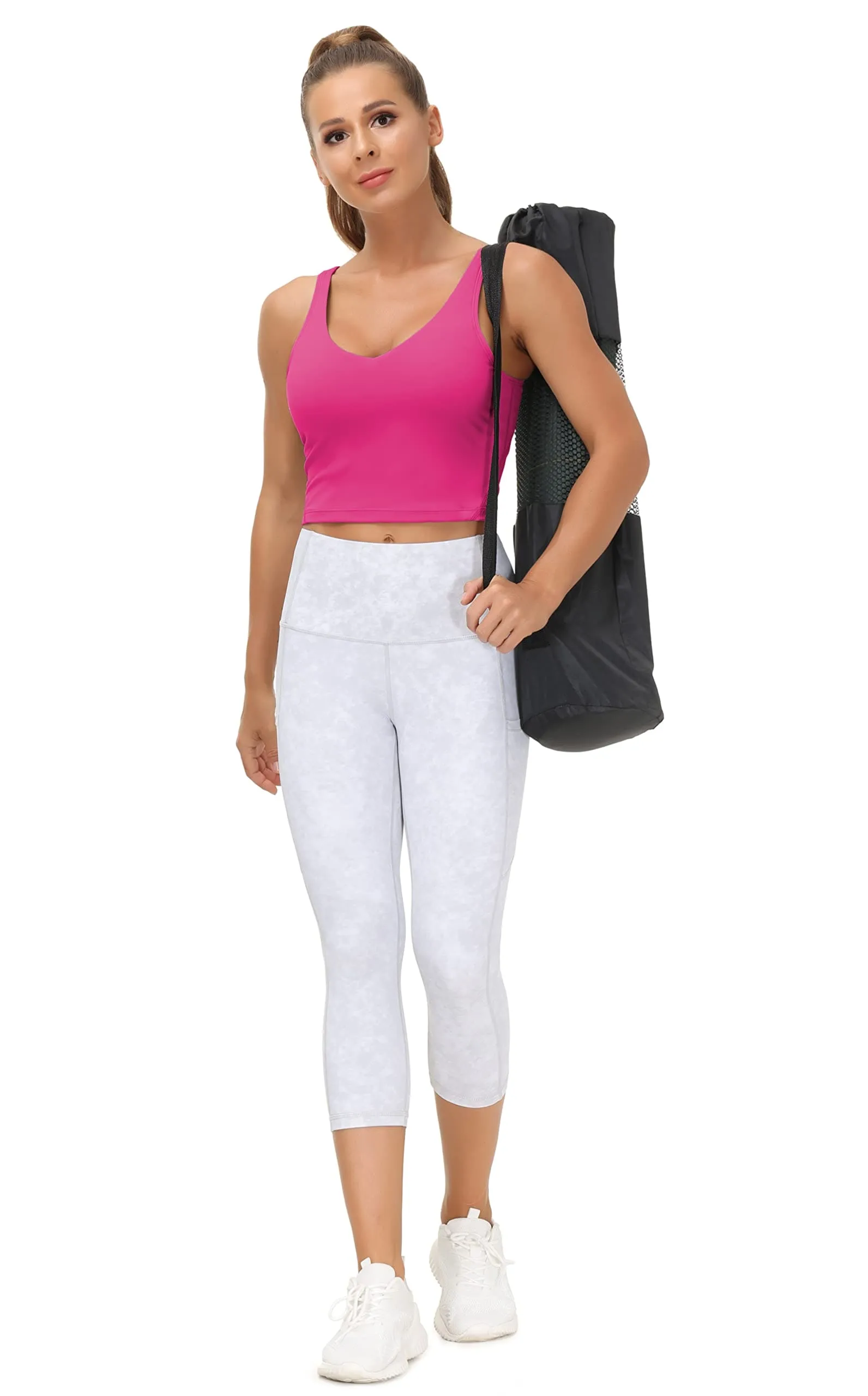Women’s Longline Sports Bra Wirefree Padded Medium Support Yoga Bras Gym Running Workout Tank Tops(Bright Pink)