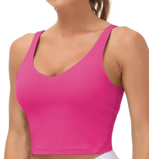 Women’s Longline Sports Bra Wirefree Padded Medium Support Yoga Bras Gym Running Workout Tank Tops(Bright Pink)