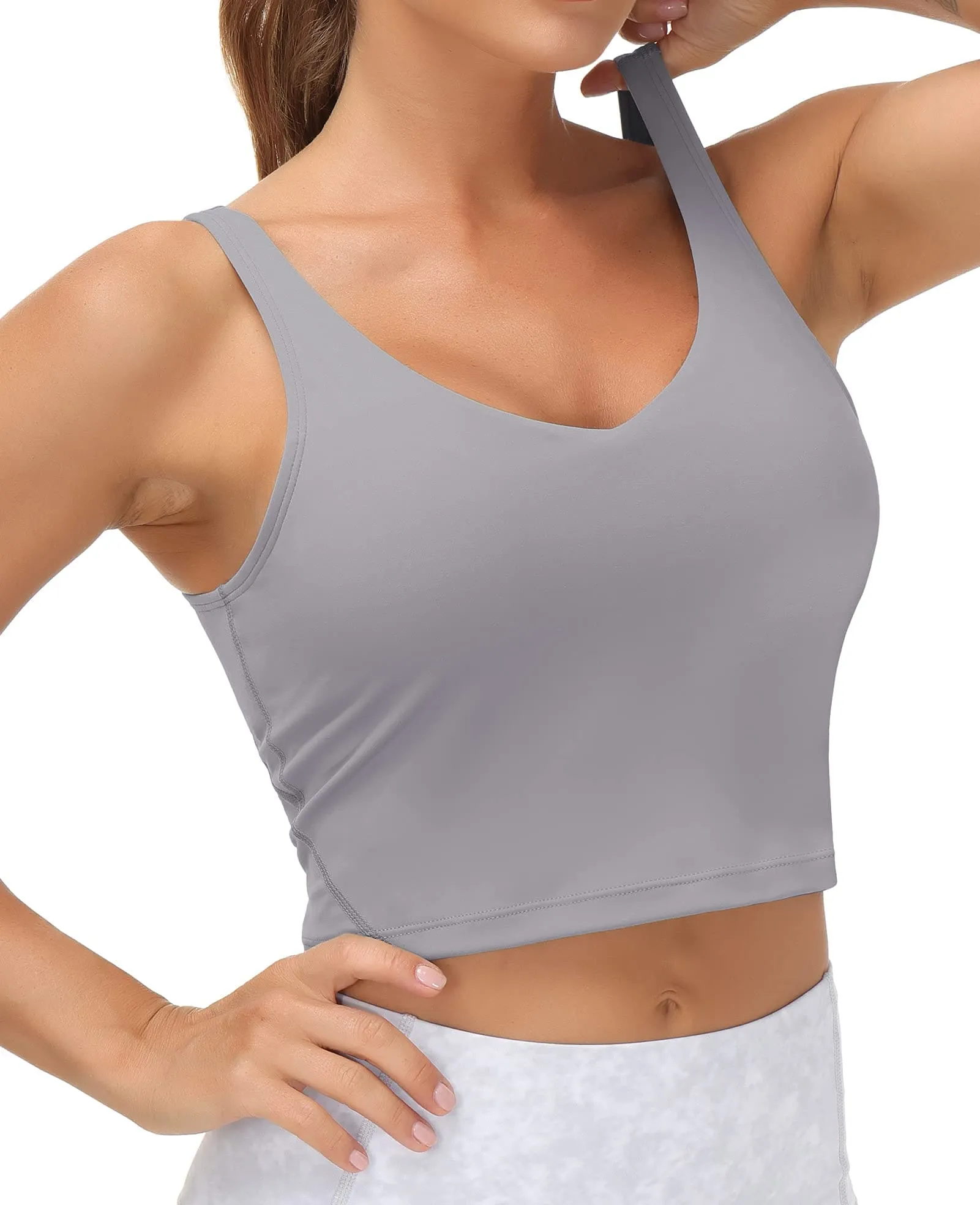 Women’s Longline Sports Bra Wirefree Padded Medium Support Yoga Bras Gym Running Workout Tank Tops(Lavender Grey)