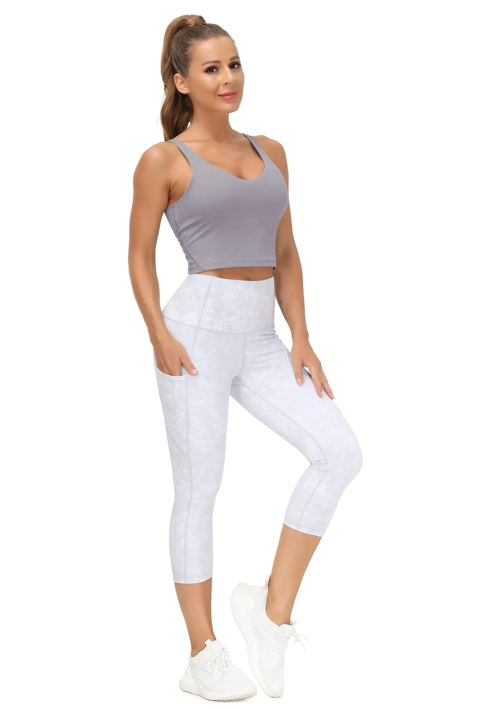 Women’s Longline Sports Bra Wirefree Padded Medium Support Yoga Bras Gym Running Workout Tank Tops(Lavender Grey)
