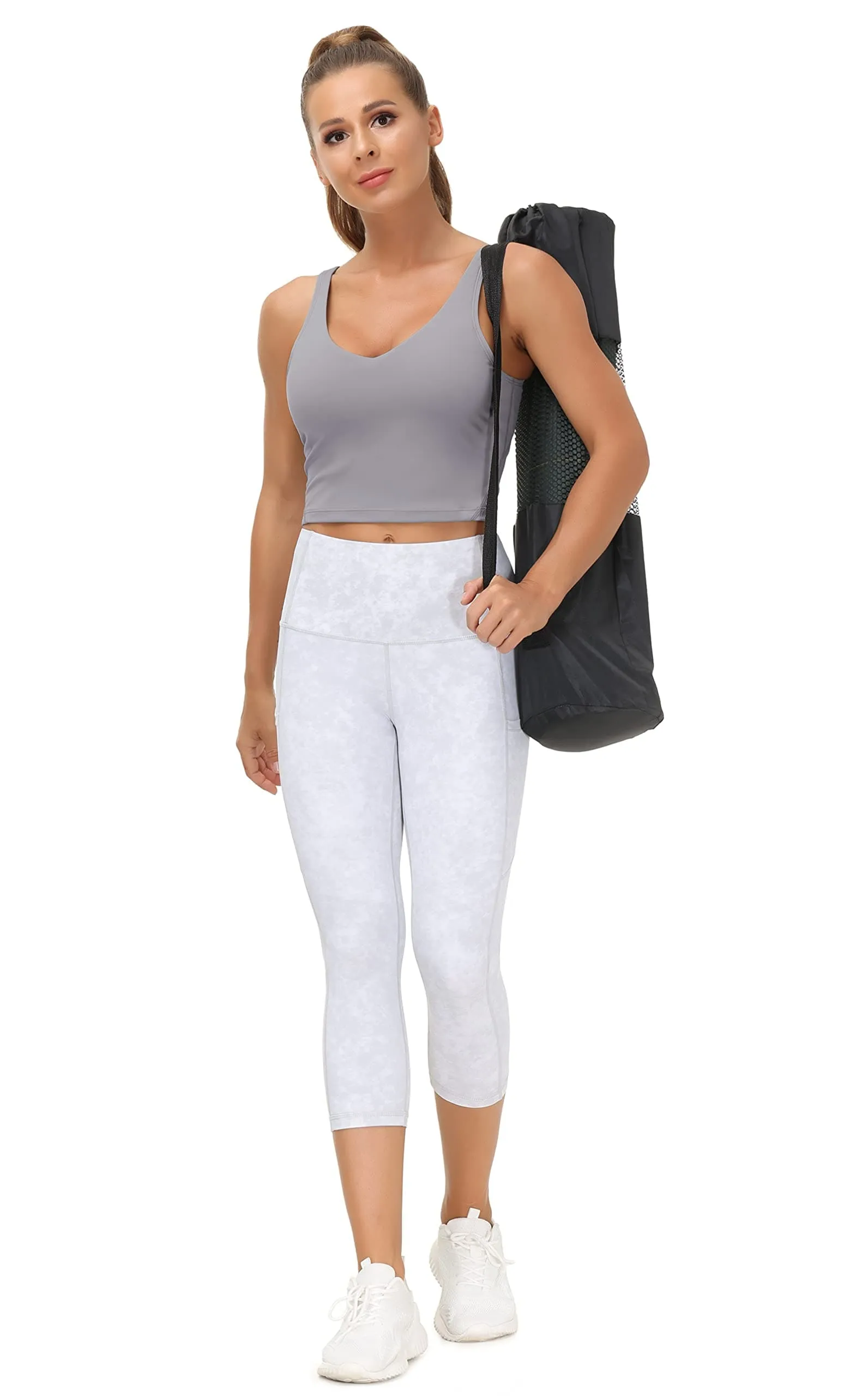 Women’s Longline Sports Bra Wirefree Padded Medium Support Yoga Bras Gym Running Workout Tank Tops(Lavender Grey)