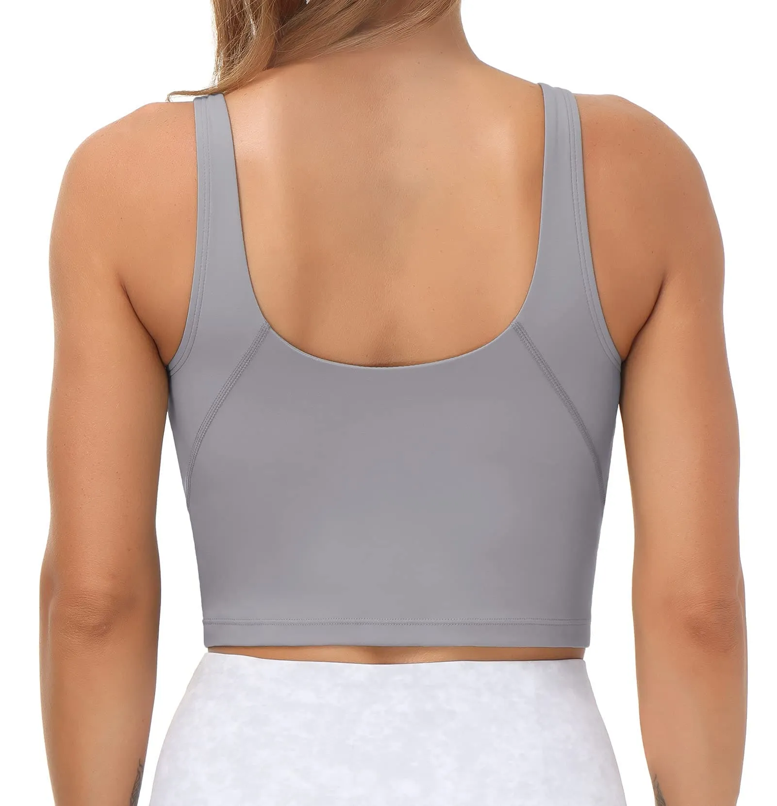 Women’s Longline Sports Bra Wirefree Padded Medium Support Yoga Bras Gym Running Workout Tank Tops(Lavender Grey)