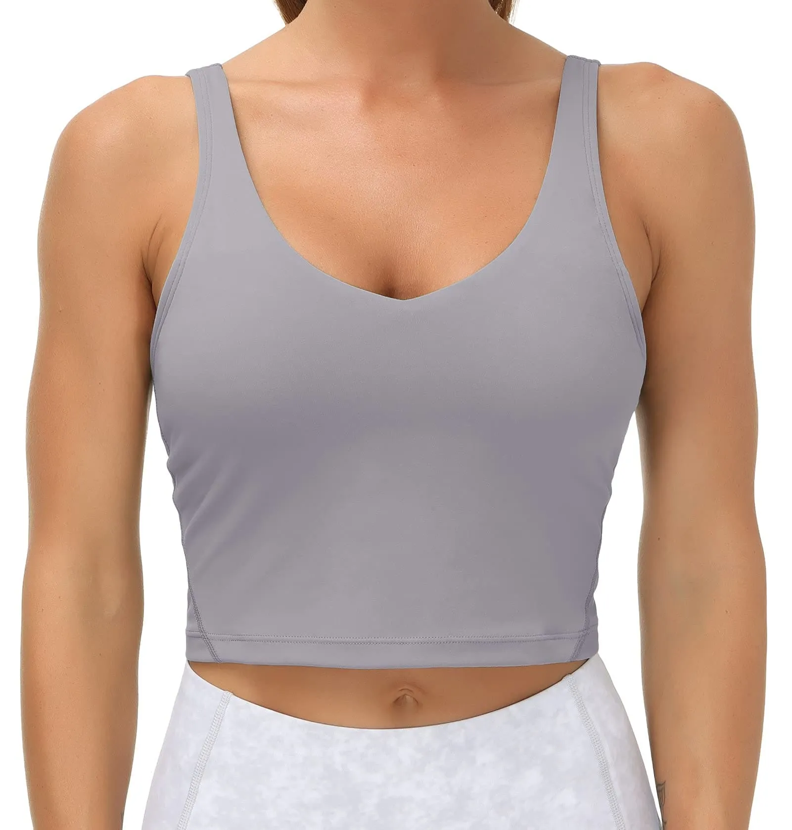 Women’s Longline Sports Bra Wirefree Padded Medium Support Yoga Bras Gym Running Workout Tank Tops(Lavender Grey)
