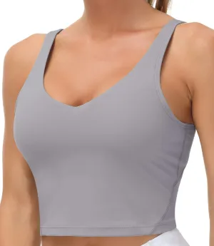 Women’s Longline Sports Bra Wirefree Padded Medium Support Yoga Bras Gym Running Workout Tank Tops(Lavender Grey)