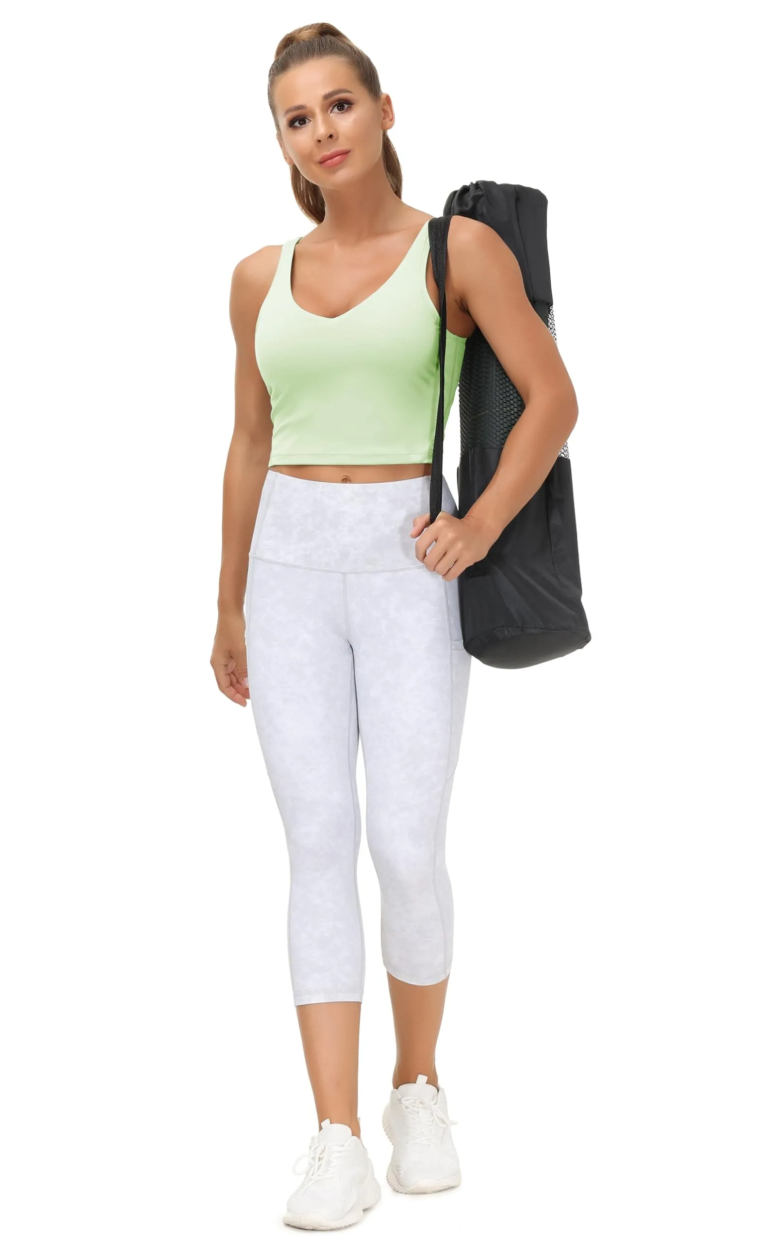 Women’s Longline Sports Bra Wirefree Padded Medium Support Yoga Bras Gym Running Workout Tank Tops(Pale Green)