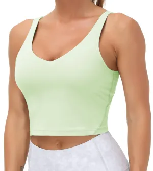 Women’s Longline Sports Bra Wirefree Padded Medium Support Yoga Bras Gym Running Workout Tank Tops(Pale Green)