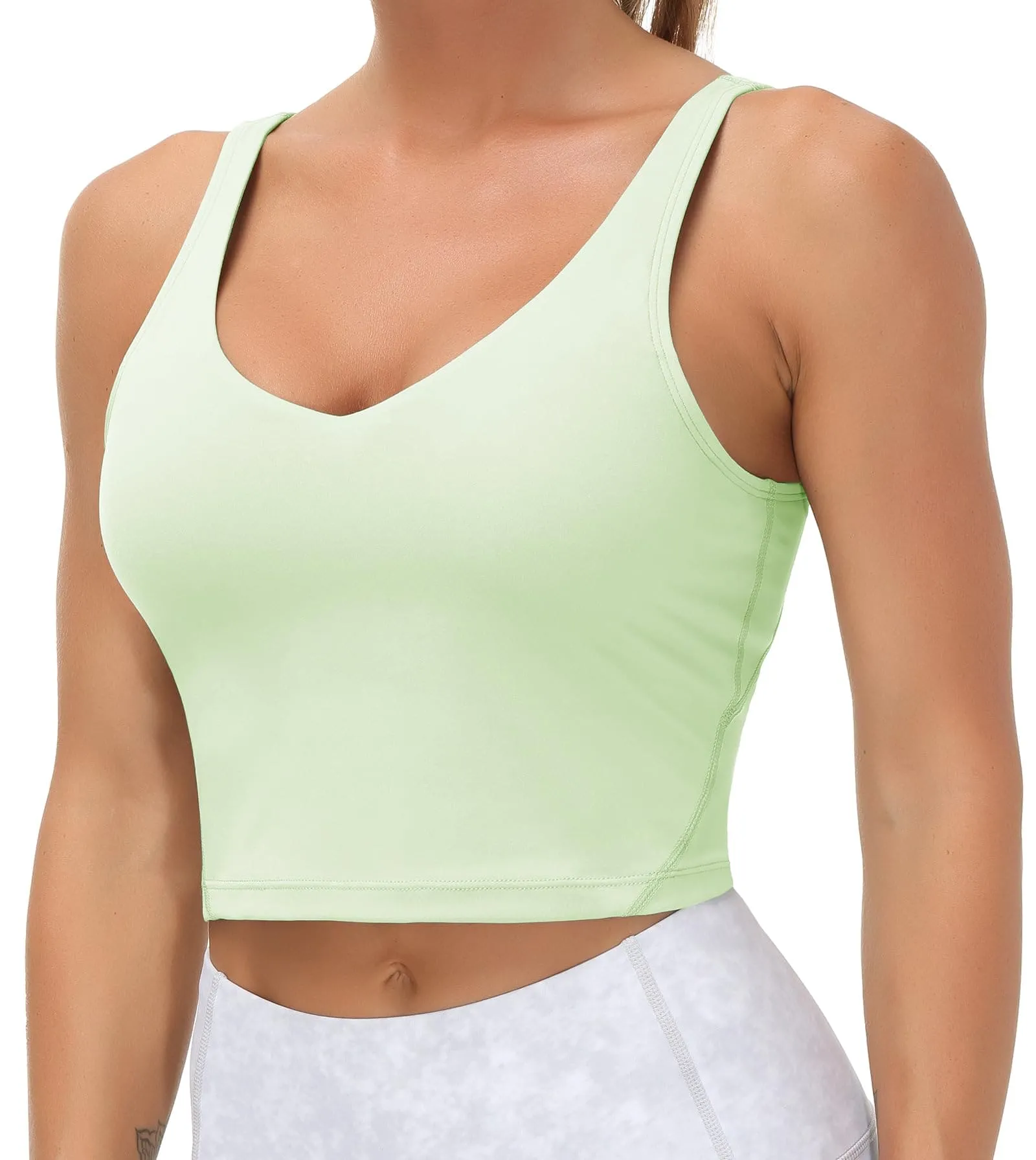 Women’s Longline Sports Bra Wirefree Padded Medium Support Yoga Bras Gym Running Workout Tank Tops(Pale Green)