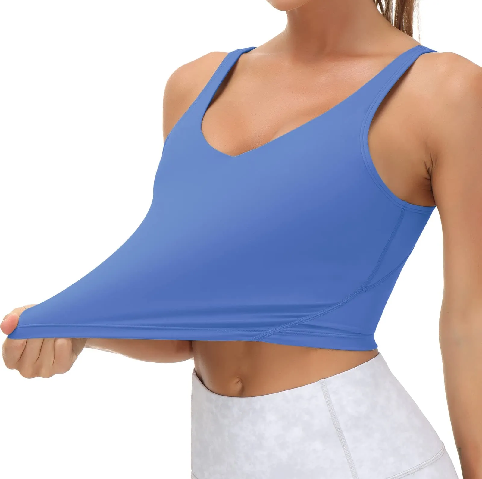 Women’s Longline Sports Bra Wirefree Padded Medium Support Yoga Bras Gym Running Workout Tank Tops(Sea Blue)