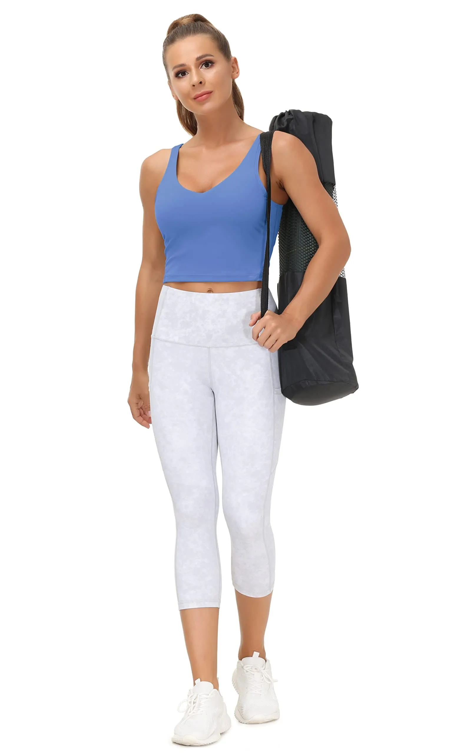Women’s Longline Sports Bra Wirefree Padded Medium Support Yoga Bras Gym Running Workout Tank Tops(Sea Blue)