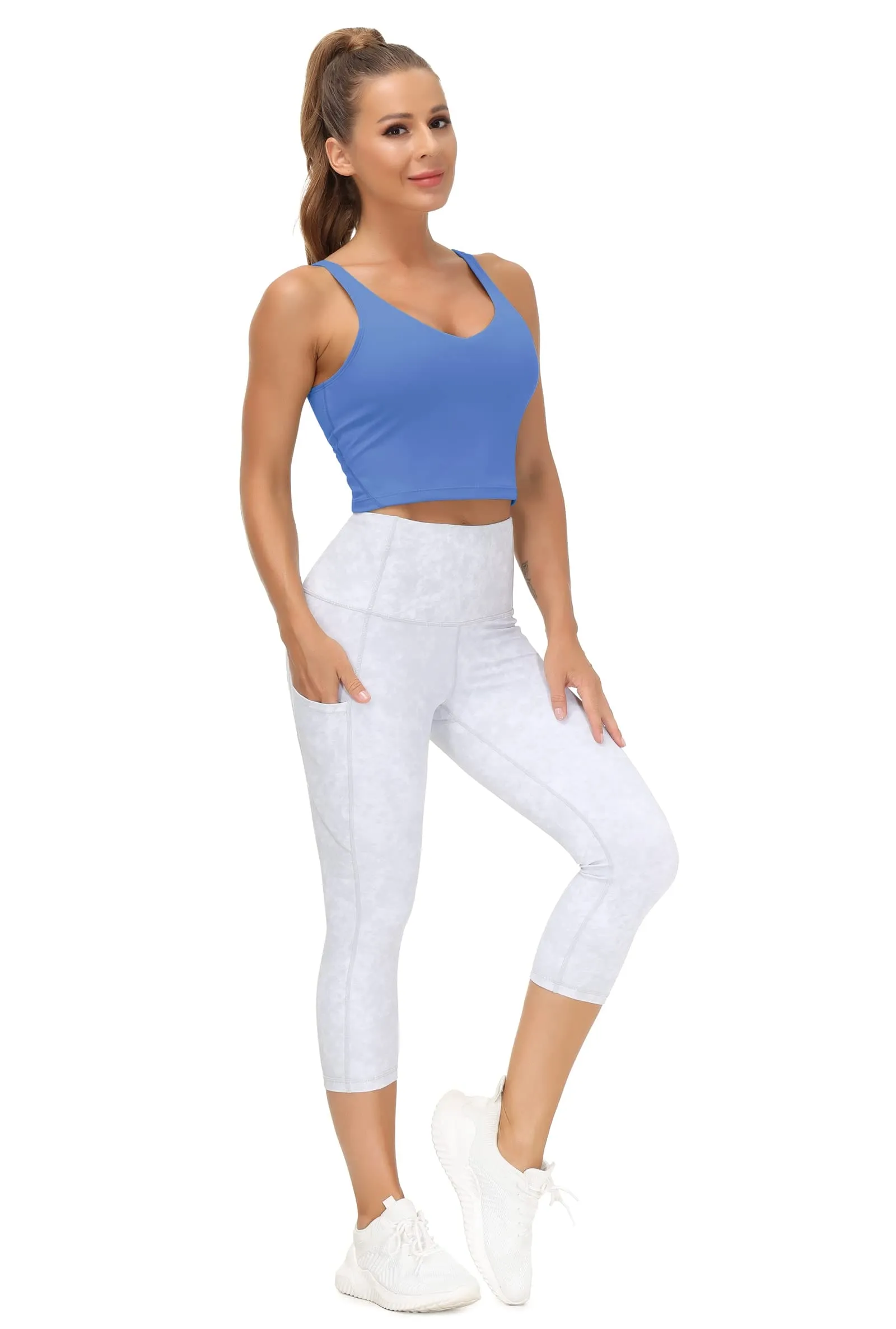 Women’s Longline Sports Bra Wirefree Padded Medium Support Yoga Bras Gym Running Workout Tank Tops(Sea Blue)