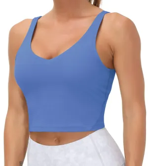 Women’s Longline Sports Bra Wirefree Padded Medium Support Yoga Bras Gym Running Workout Tank Tops(Sea Blue)