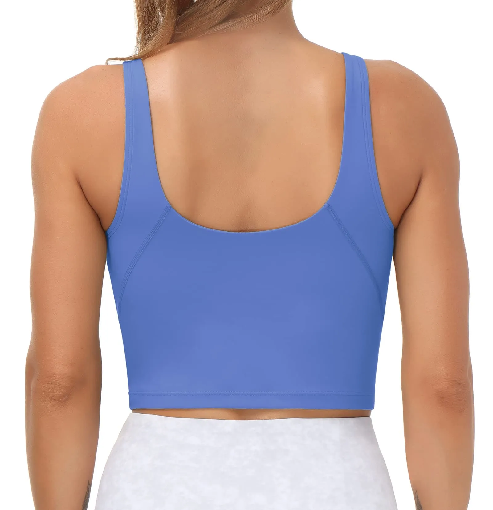 Women’s Longline Sports Bra Wirefree Padded Medium Support Yoga Bras Gym Running Workout Tank Tops(Sea Blue)