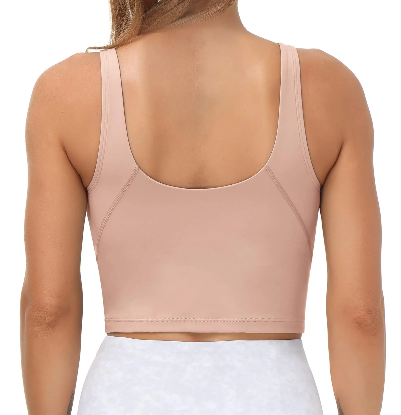 Women’s Longline Sports Bra Wirefree Padded Medium Support Yoga Bras Gym Running Workout Tank Tops(Soft Pink)