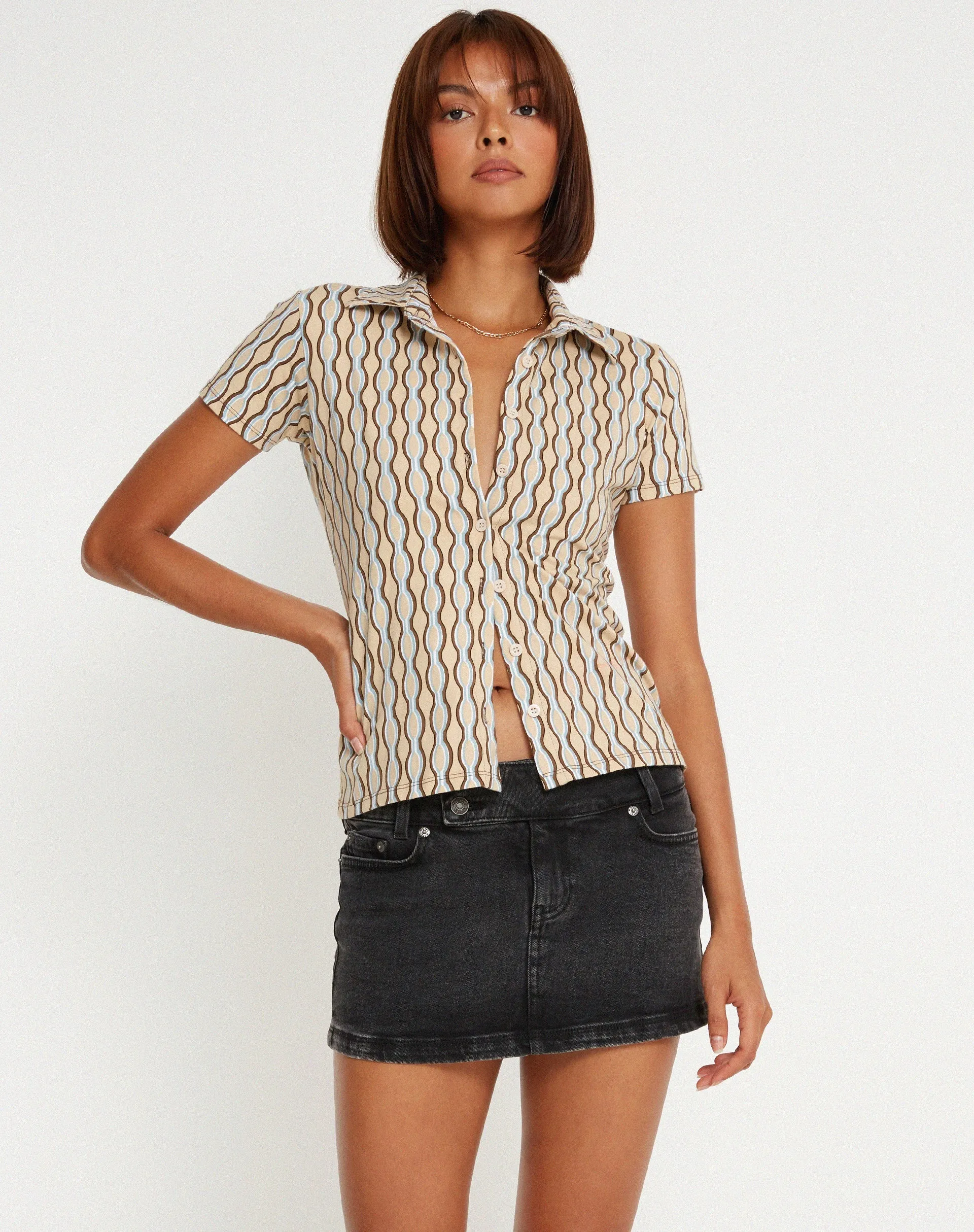 Yejin Shirt in Preppy Geo Brown