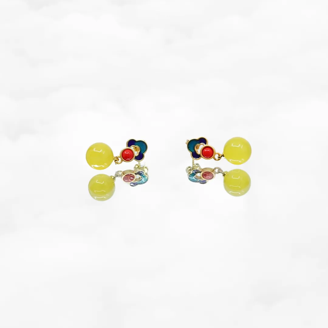 Yellow Jade Enamel Ruyi Earrings
