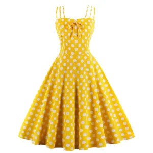 Yellow Polka Dot Sling 1950s Dresses Retro Style Tea Party