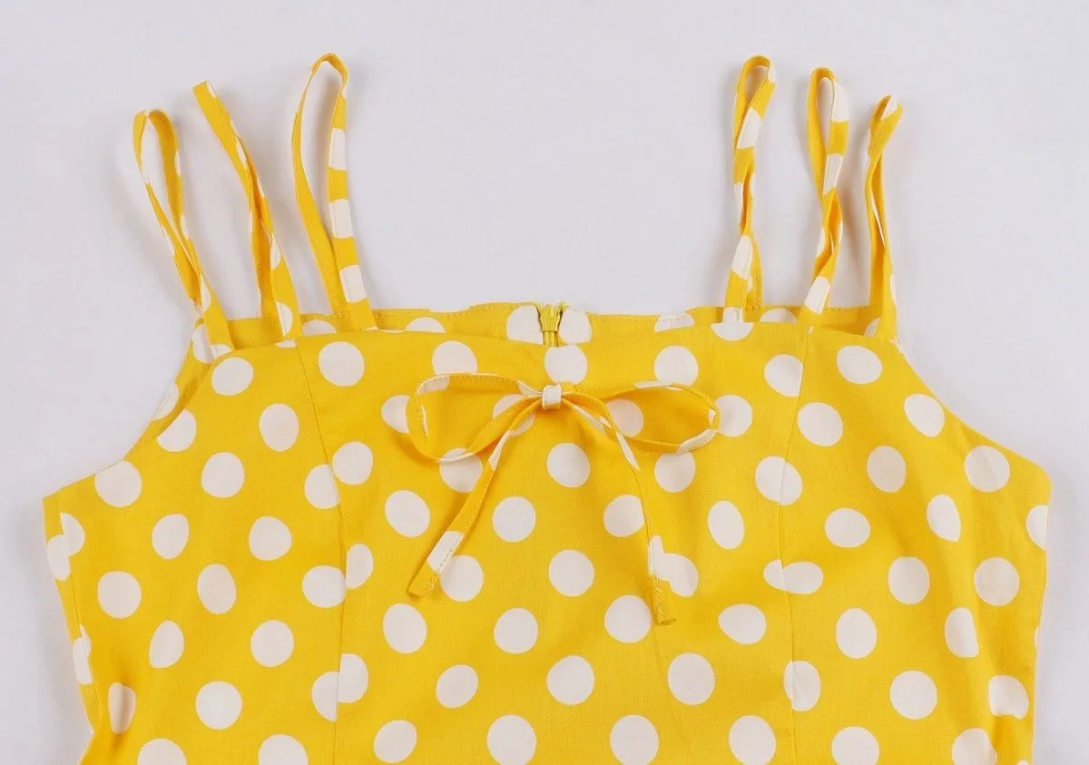 Yellow Polka Dot Sling 1950s Dresses Retro Style Tea Party